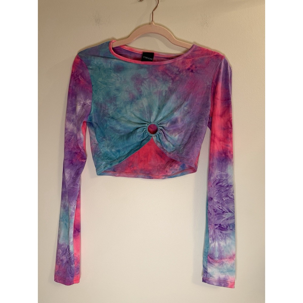 Y2K Style O'Delilah Tie Dye Cropped Long Sleeve Top Small